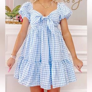 MARBLE Light Blue Checkered  Dress